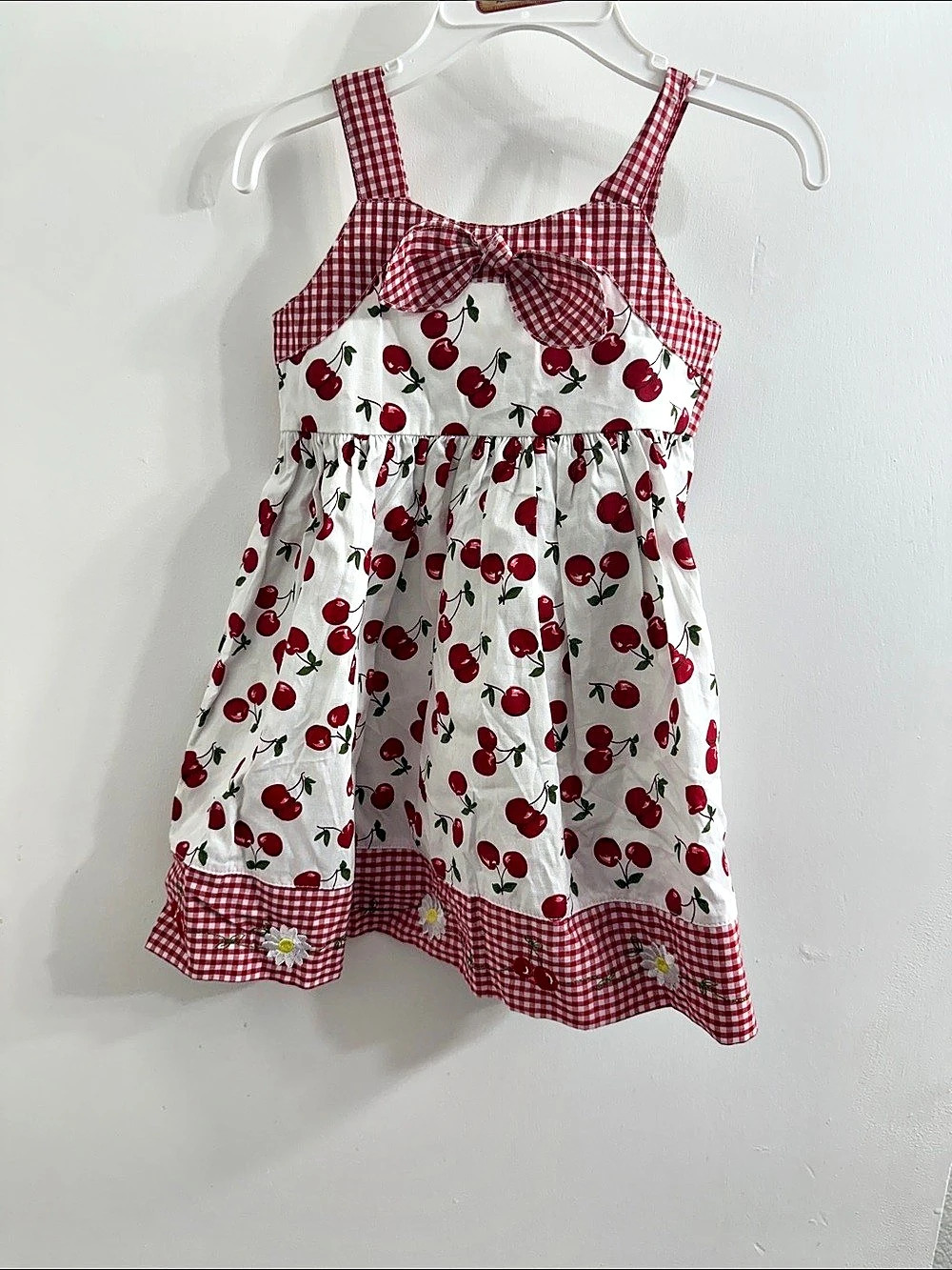 Blueberi Boulevard Cherry Print Gingham Trim Dress Size 2T NWT